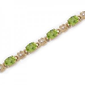 14K Yellow Gold Oval Peridot and Diamond Bracelet