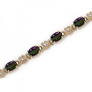 14K Yellow Gold Oval Mystic Topaz and Diamond Bracelet