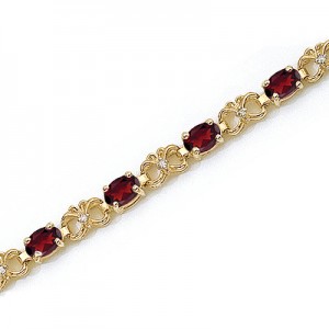 14K Yellow Gold Oval Garnet and Diamond Bracelet