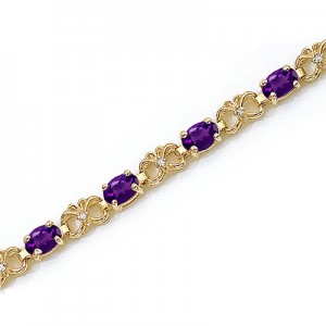 14K Yellow Gold Oval Amethyst and Diamond Bracelet