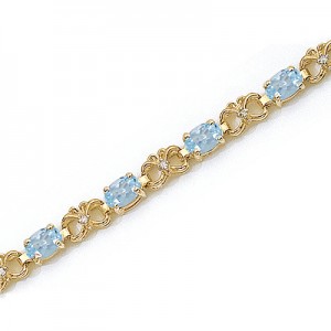 14K Yellow Gold Oval Aquamarine and Diamond Bracelet