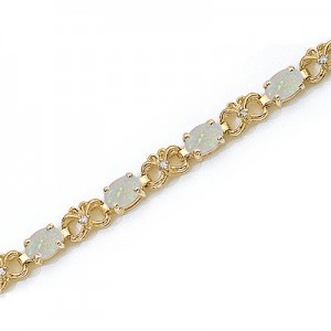 14K Yellow Gold Oval Opal and Diamond Bracelet