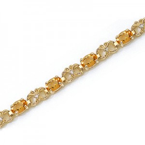 14K Yellow Gold Oval Citrine and Diamond Bracelet