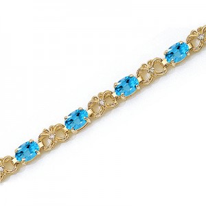 14K Yellow Gold Oval Blue Topaz and Diamond Bracelet