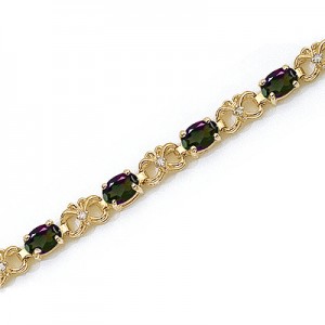 14K Yellow Gold Oval Mystic Topaz and Diamond Bracelet