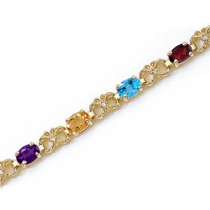 14K Yellow Gold Oval Multi and Diamond Bracelet