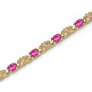 14K Yellow Gold Oval Pink Topaz and Diamond Bracelet