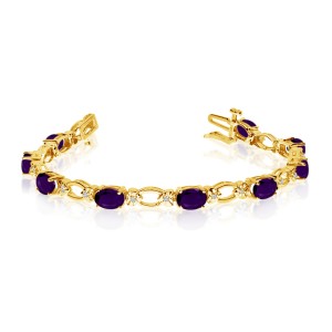 14K Yellow Gold Oval Amethyst and Diamond Bracelet