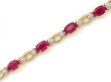 14K Yellow Gold Oval Ruby and Diamond Bracelet