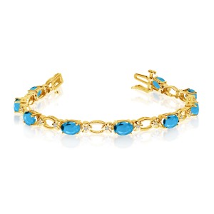 14K Yellow Gold Oval Blue Topaz and Diamond Bracelet