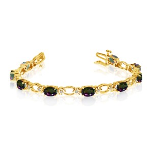 14K Yellow Gold Oval Mystic Topaz and Diamond Bracelet