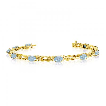 14K Yellow Gold Oval Aquamarine Bracelet