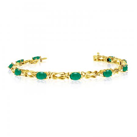 14K Yellow Gold Oval Emerald Bracelet