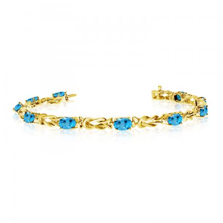 14K Yellow Gold Oval Blue Topaz Bracelet