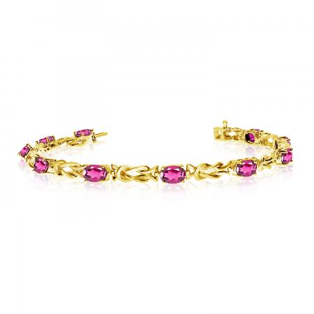 14K Yellow Gold Oval Pink Topaz Bracelet