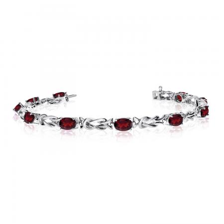 14K White Gold Oval Garnet Bracelet