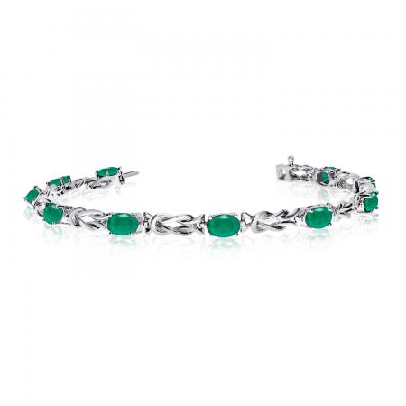 14K White Gold Oval Emerald Bracelet