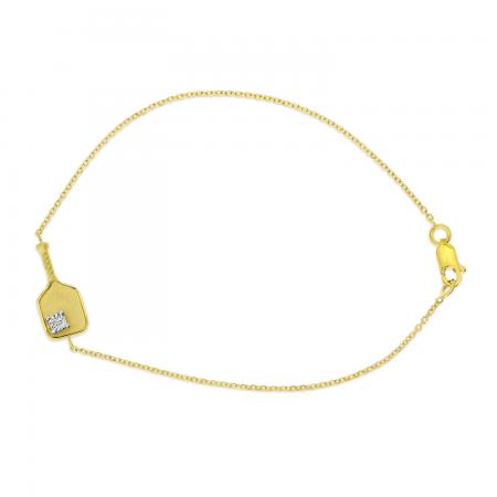 14K Yellow Gold Brushed Diamond Pickle Ball Bracelet