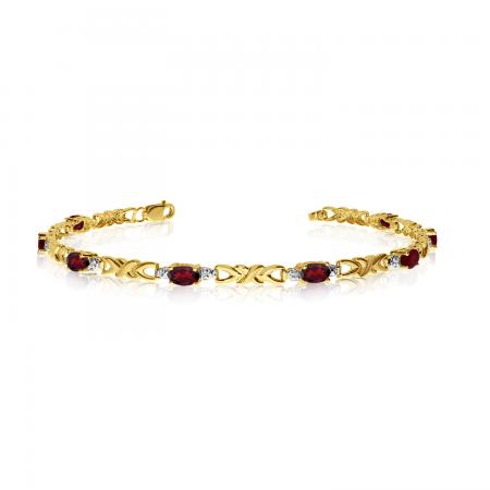 14K Yellow Gold Oval Garnet and Diamond Bracelet