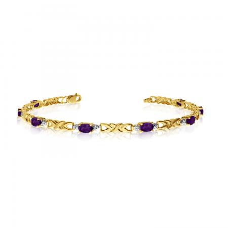 14K Yellow Gold Oval Amethyst and Diamond Bracelet