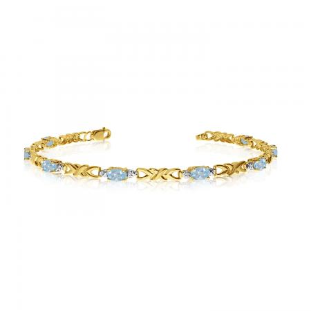 14K Yellow Gold Oval Aquamarine and Diamond Bracelet