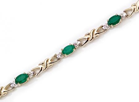 14K Yellow Gold Oval Emerald and Diamond Bracelet