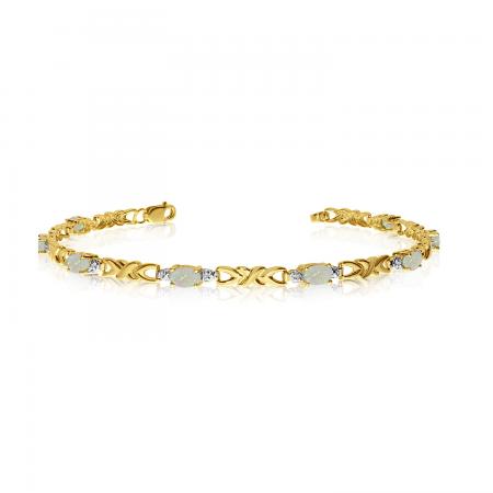 14K Yellow Gold Oval Opal and Diamond Bracelet