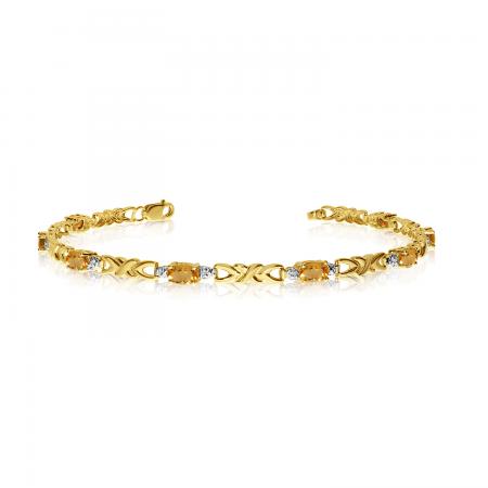 14K Yellow Gold Oval Citrine and Diamond Bracelet