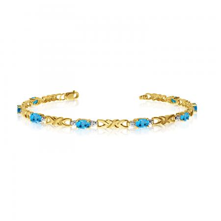 14K Yellow Gold Oval Blue Topaz and Diamond Bracelet