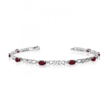 14K White Gold Oval Garnet and Diamond Bracelet