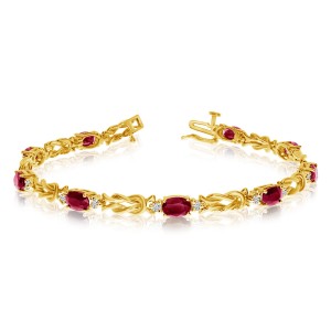 14K Yellow Gold Oval Garnet and Diamond Bracelet