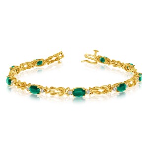 14K Yellow Gold Oval Emerald and Diamond Bracelet