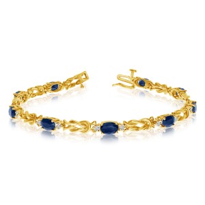 14K Yellow Gold Oval Sapphire and Diamond Bracelet