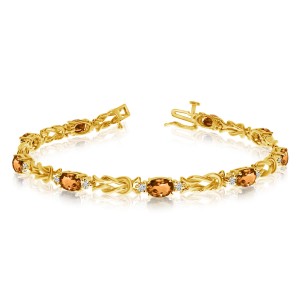 14K Yellow Gold Oval Citrine and Diamond Bracelet