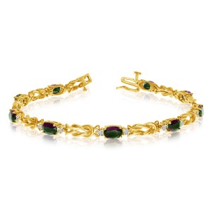 14K Yellow Gold Oval Mystic Topaz and Diamond Bracelet