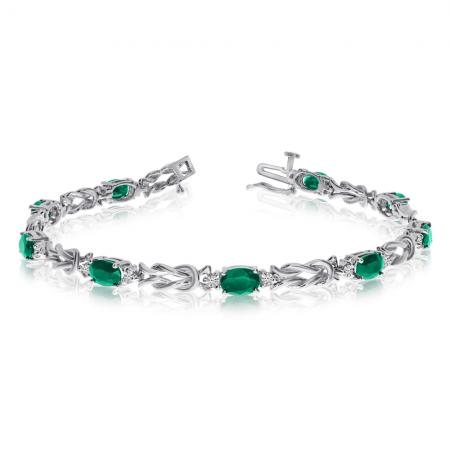 14K White Gold Oval Emerald and Diamond Bracelet