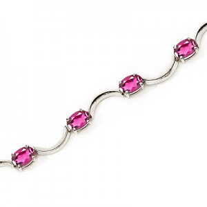 10K White Gold Oval Pink Topaz Bracelet