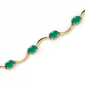 14K Yellow Gold Oval Emerald Bracelet