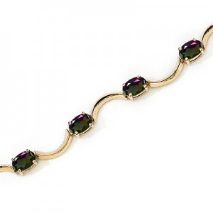 14K Yellow Gold Oval Mystic Topaz Bracelet