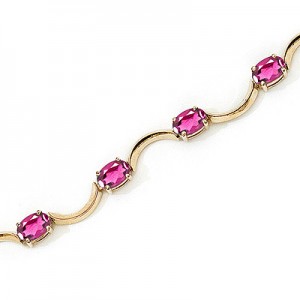 14K Yellow Gold Oval Pink Topaz Bracelet