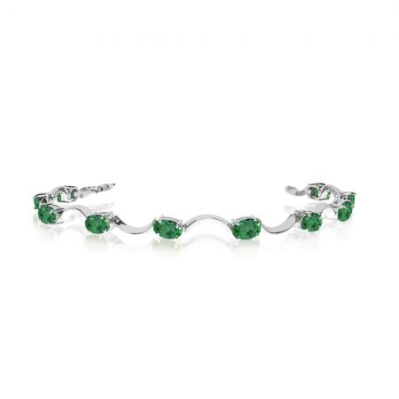 14K White Gold Oval Emerald Bracelet