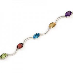 14K White Gold Oval Multi Bracelet