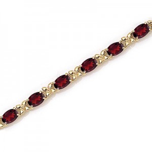 14K Yellow Gold Oval Garnet Bracelet