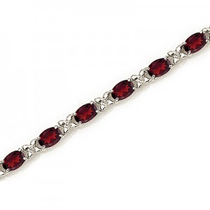 14K White Gold Oval Garnet Bracelet