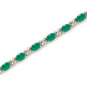 14K White Gold Oval Emerald Bracelet