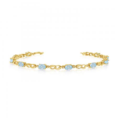 14K Yellow Gold Oval Aquamarine and Diamond Bracelet