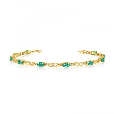 14K Yellow Gold Oval Emerald and Diamond Bracelet