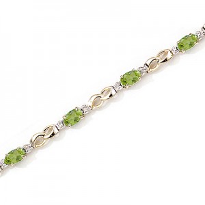 14K Yellow Gold Oval Peridot and Diamond Bracelet