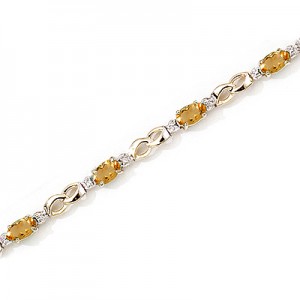 14K Yellow Gold Oval Citrine and Diamond Bracelet