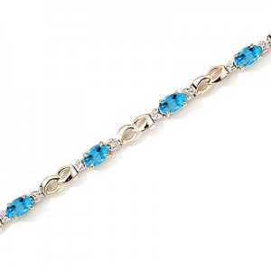 14K Yellow Gold Oval Blue Topaz and Diamond Bracelet